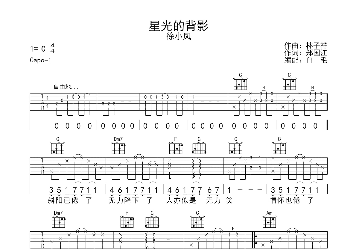 星光的背影吉他谱_林子祥_C调弹唱