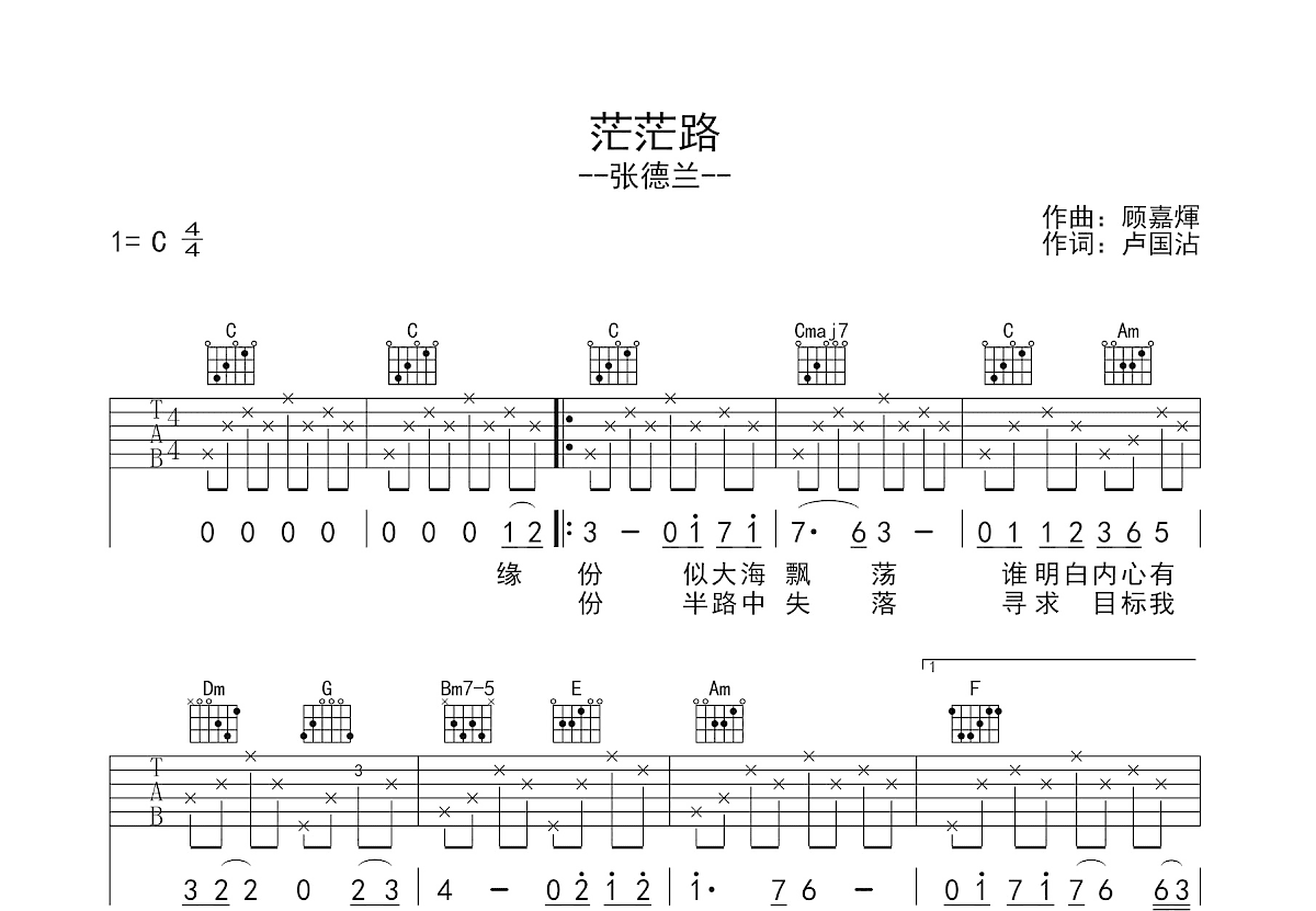 茫茫路吉他谱预览图