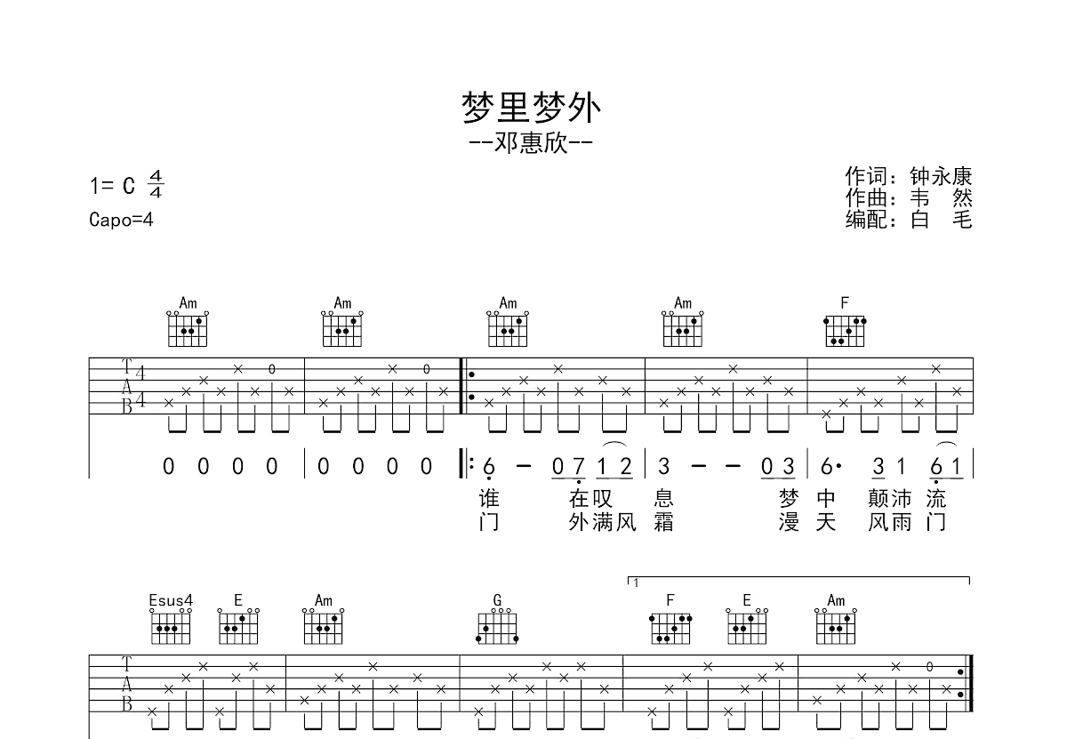 梦里梦外吉他谱预览图
