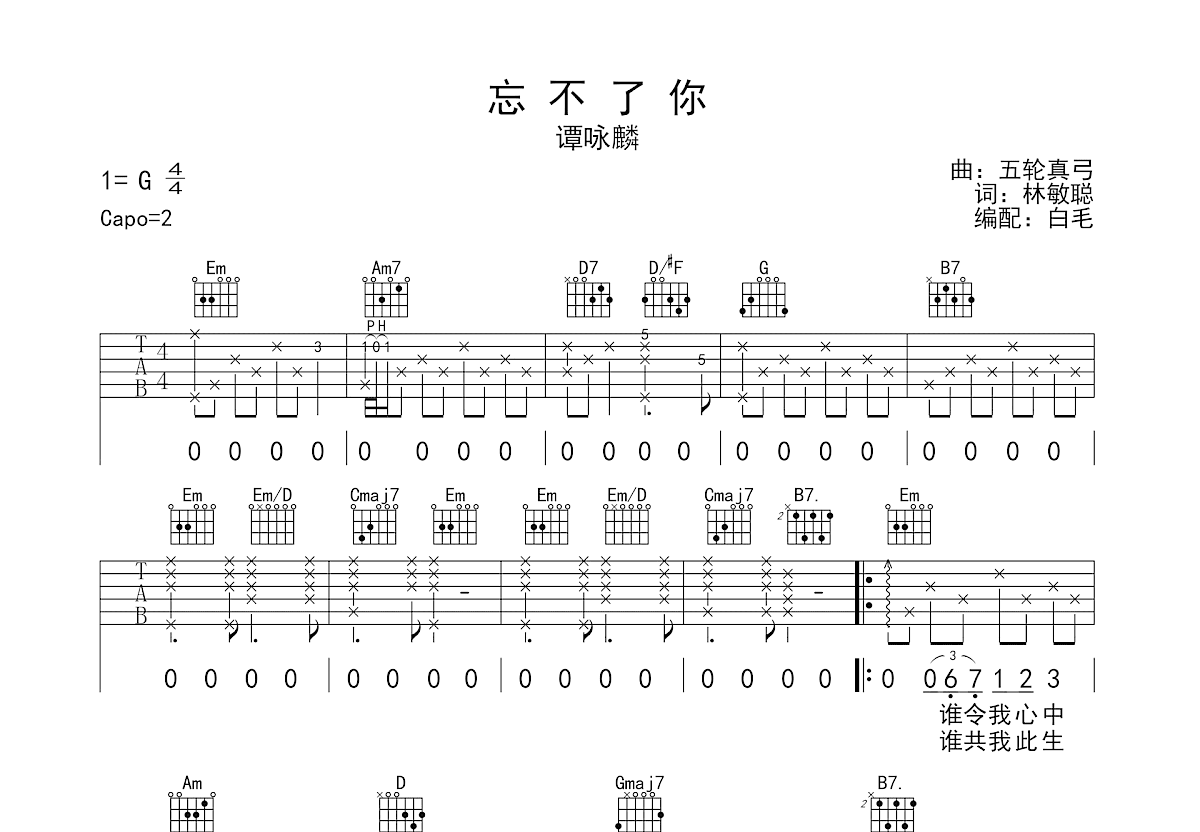 忘不了你吉他谱预览图