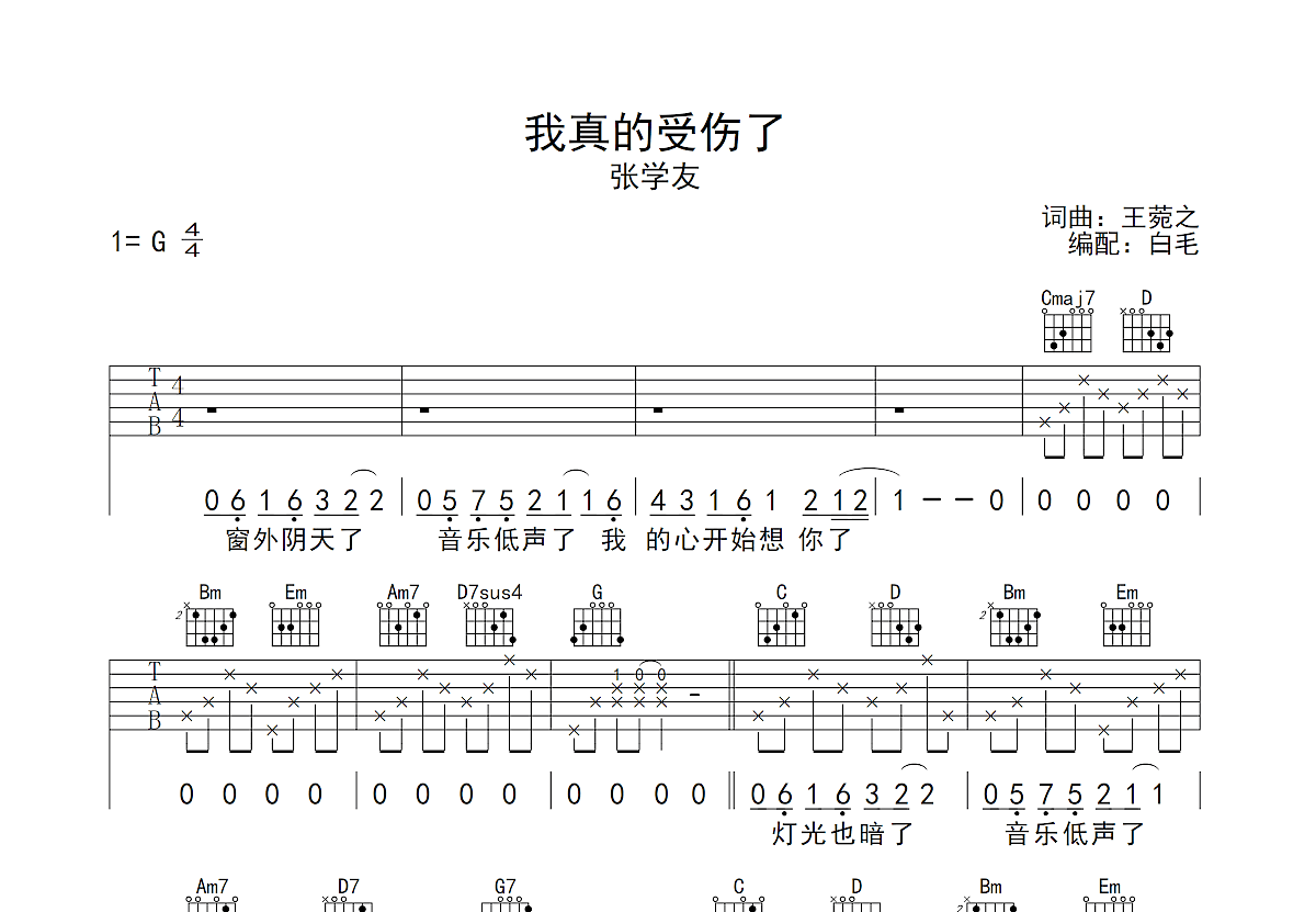 我真的受伤了吉他谱预览图