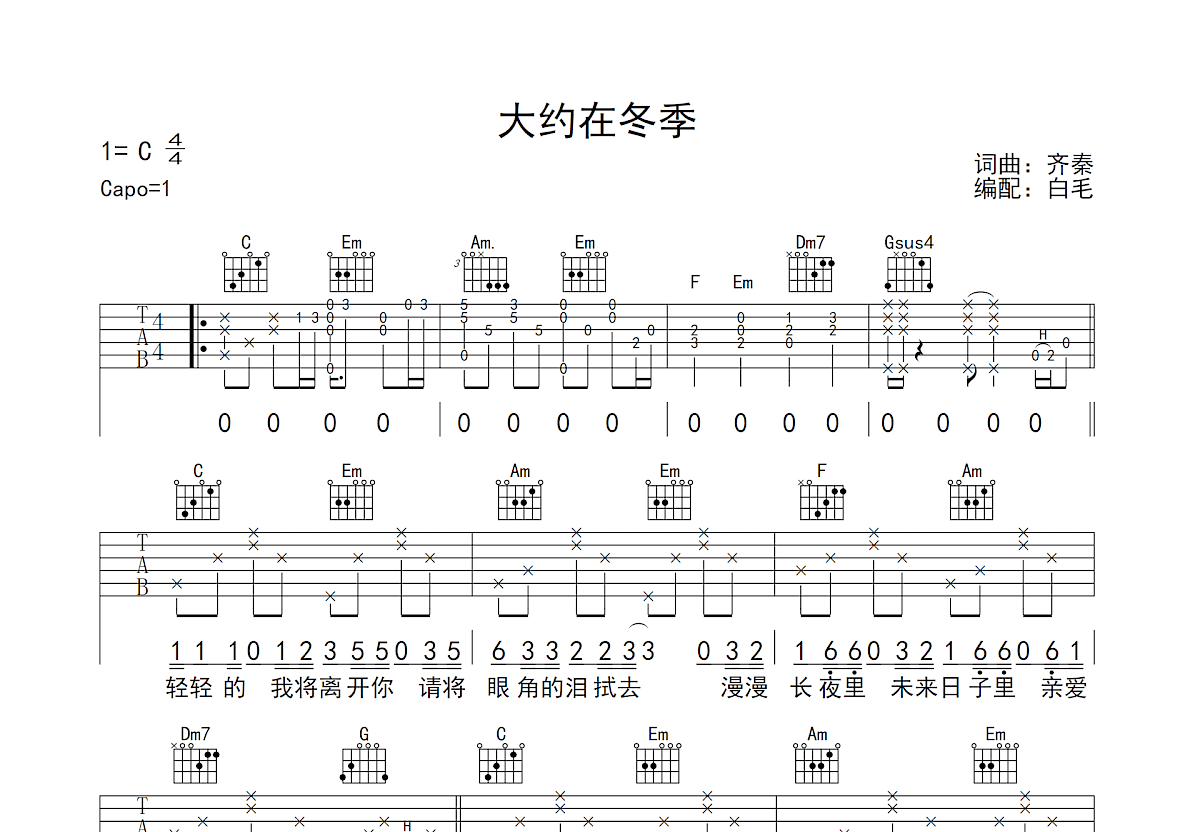 大约在冬季吉他谱预览图