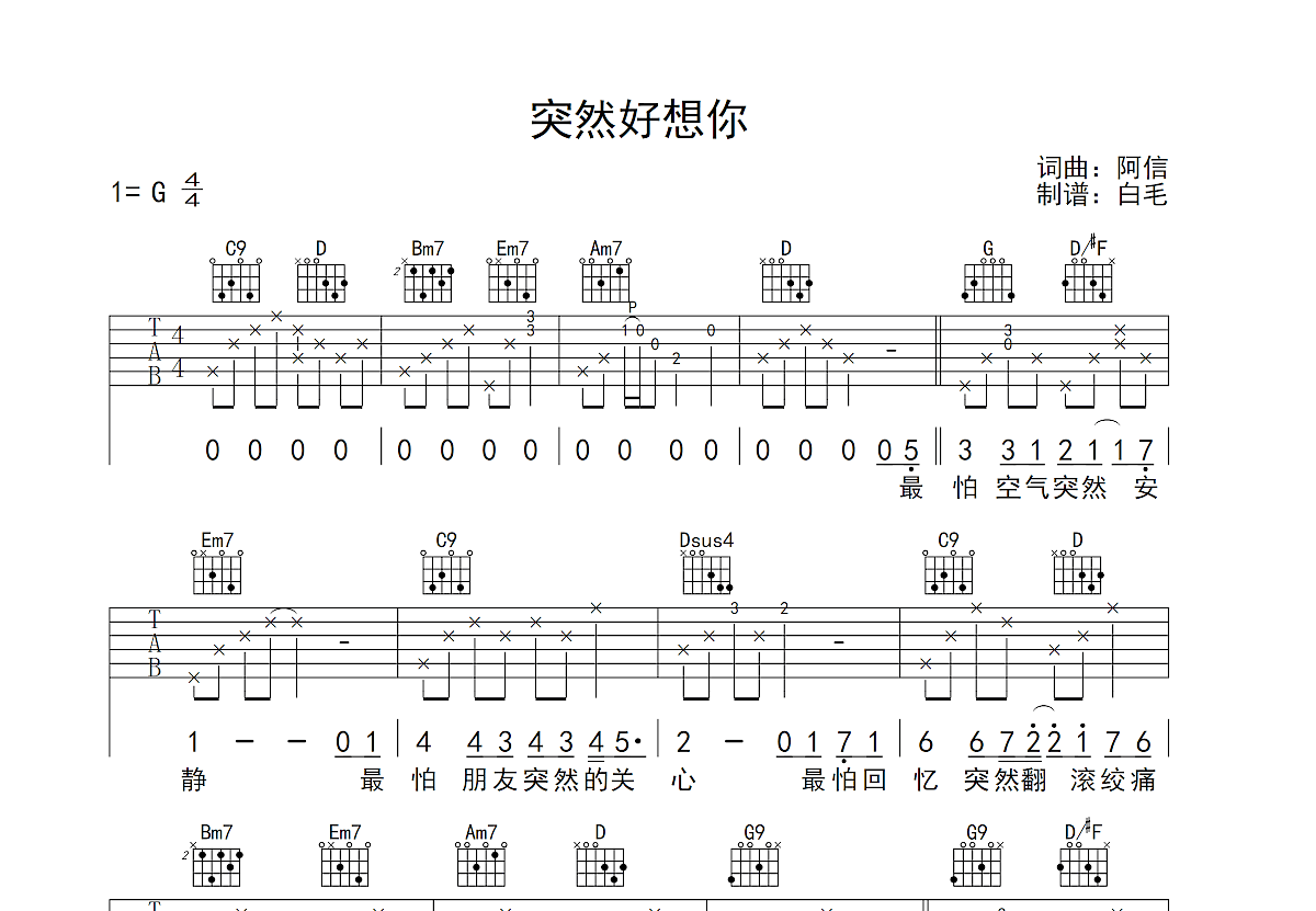 突然好想你吉他谱预览图