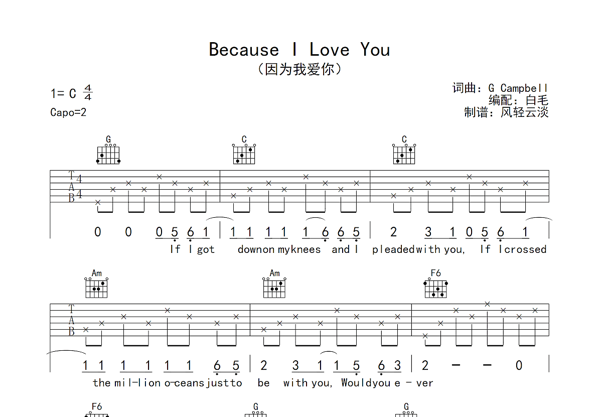 Because I Love You吉他谱预览图