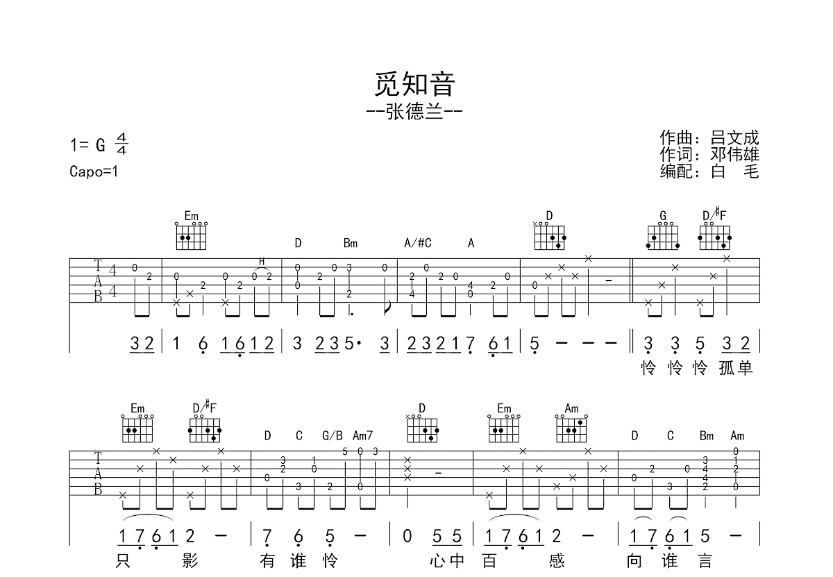 觅知音吉他谱预览图