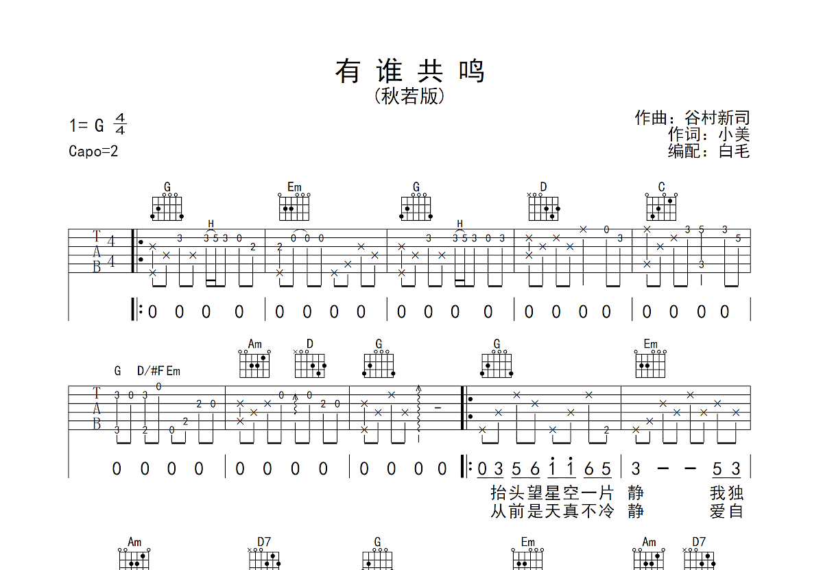 有谁共鸣吉他谱预览图