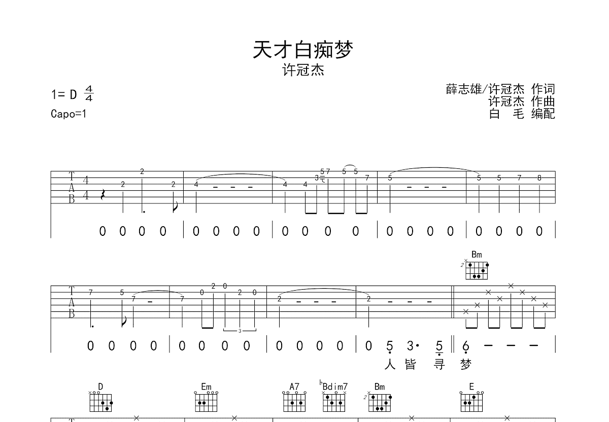 天才白痴梦吉他谱预览图