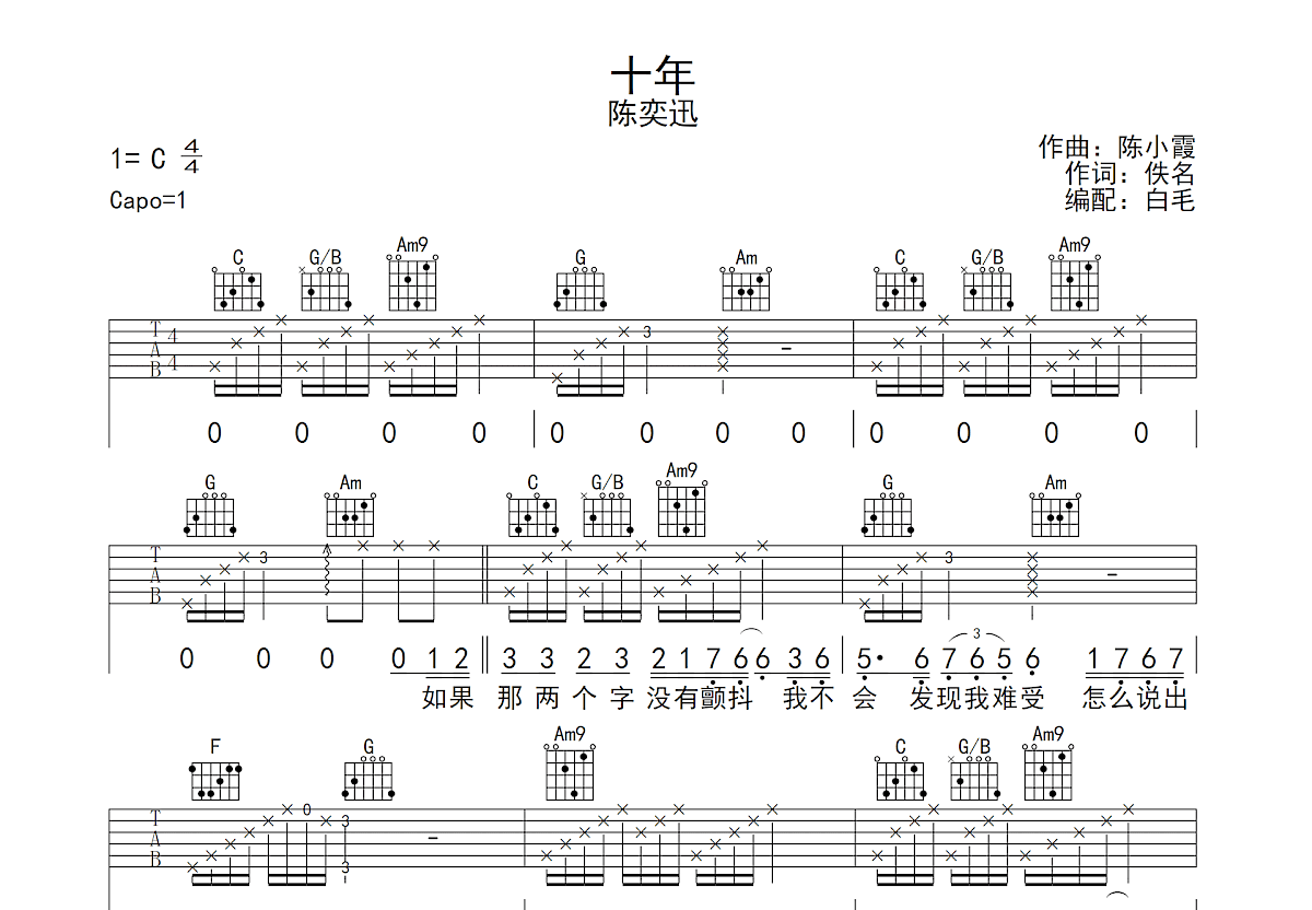 十年吉他谱预览图