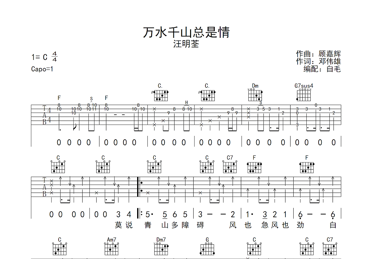 万水千山总是情吉他谱预览图