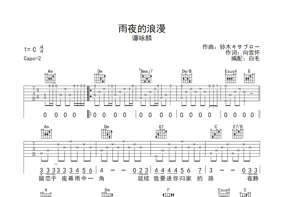 雨夜的浪漫吉他谱预览图