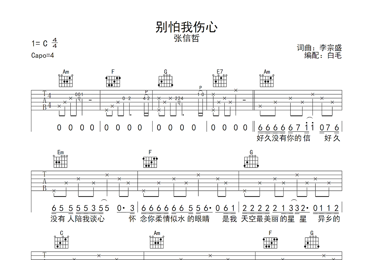 别怕我伤心吉他谱预览图