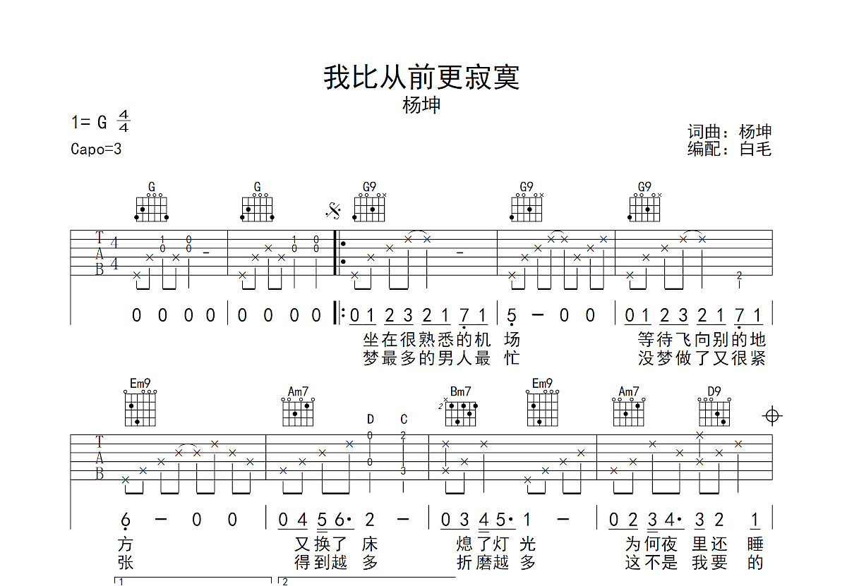 我比从前更寂寞吉他谱预览图