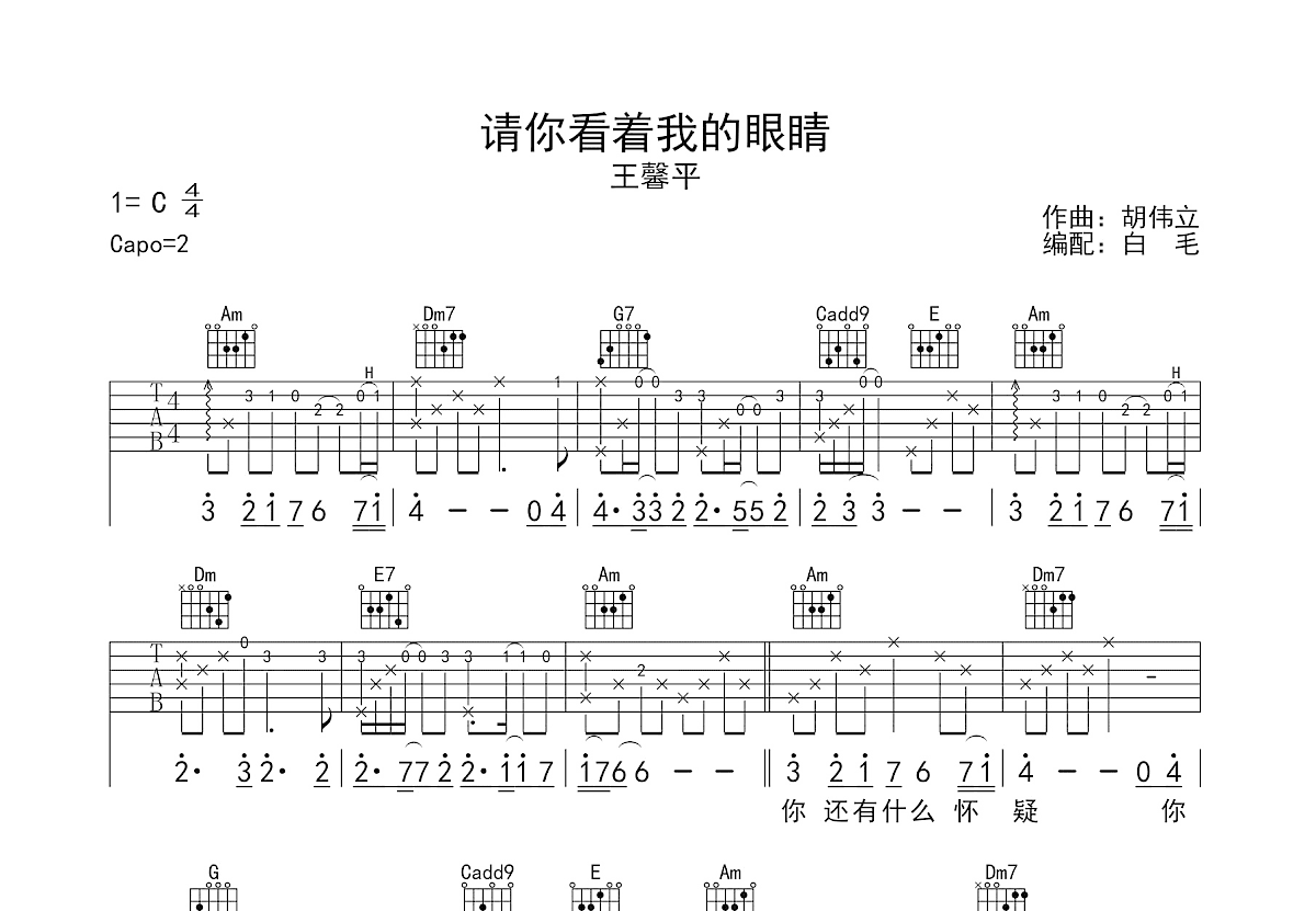 请你看着我的眼睛吉他谱预览图