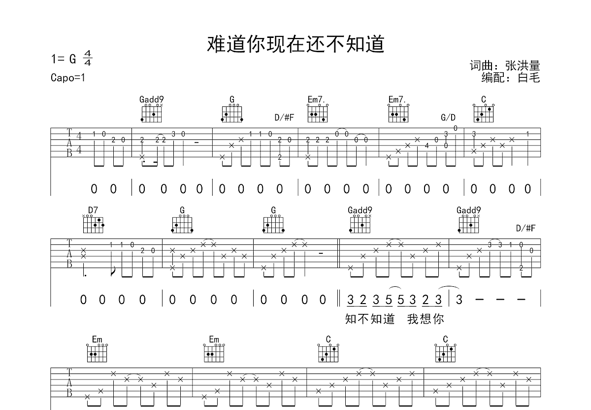 难道你现在还不知道吉他谱预览图