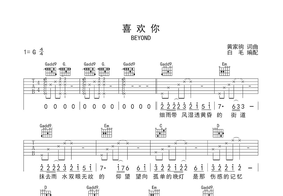 喜欢你吉他谱预览图