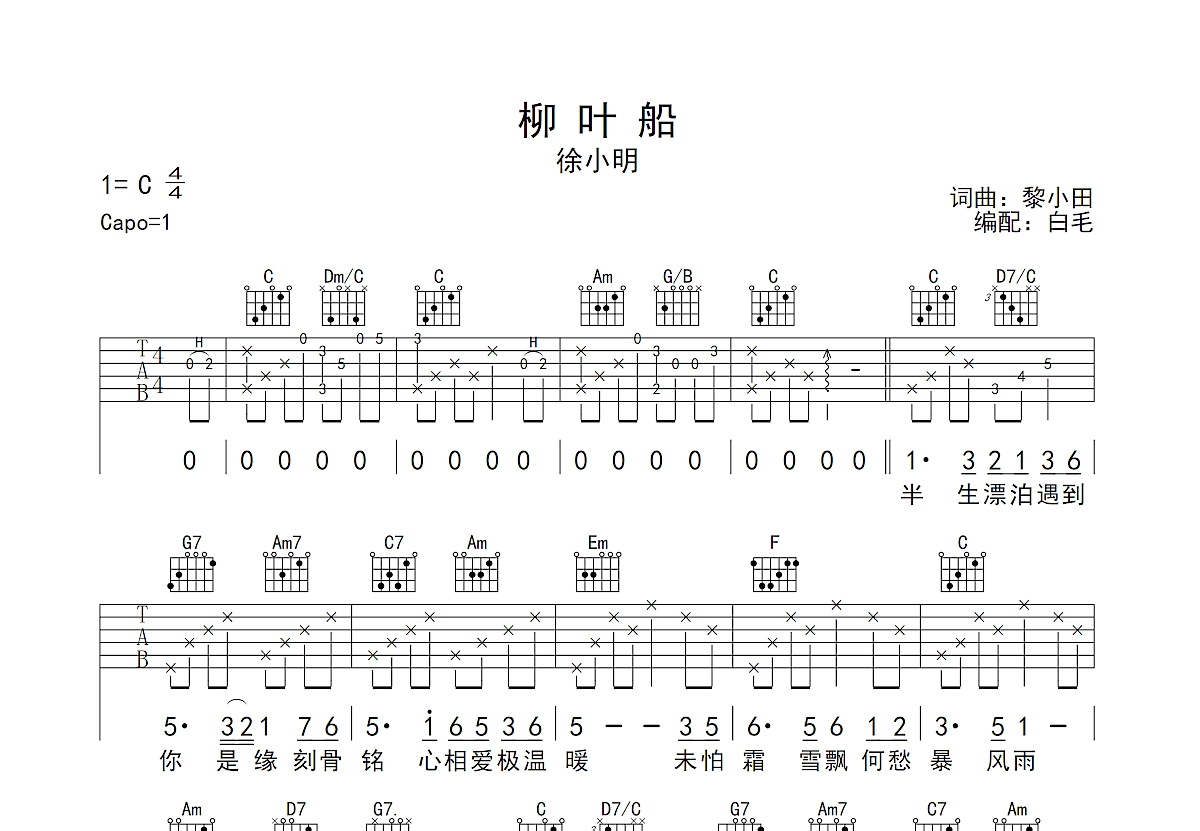 柳叶船吉他谱预览图