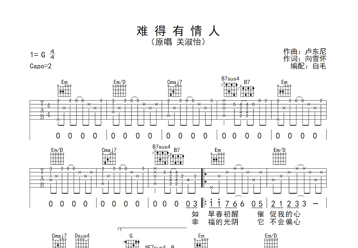 难得有情人吉他谱预览图