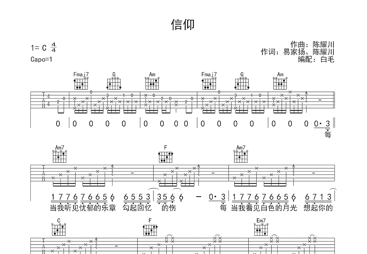 信仰吉他谱预览图