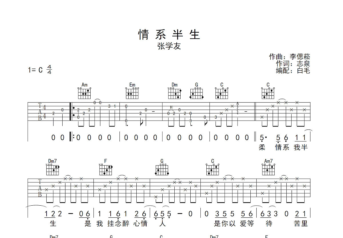 情系半生吉他谱预览图