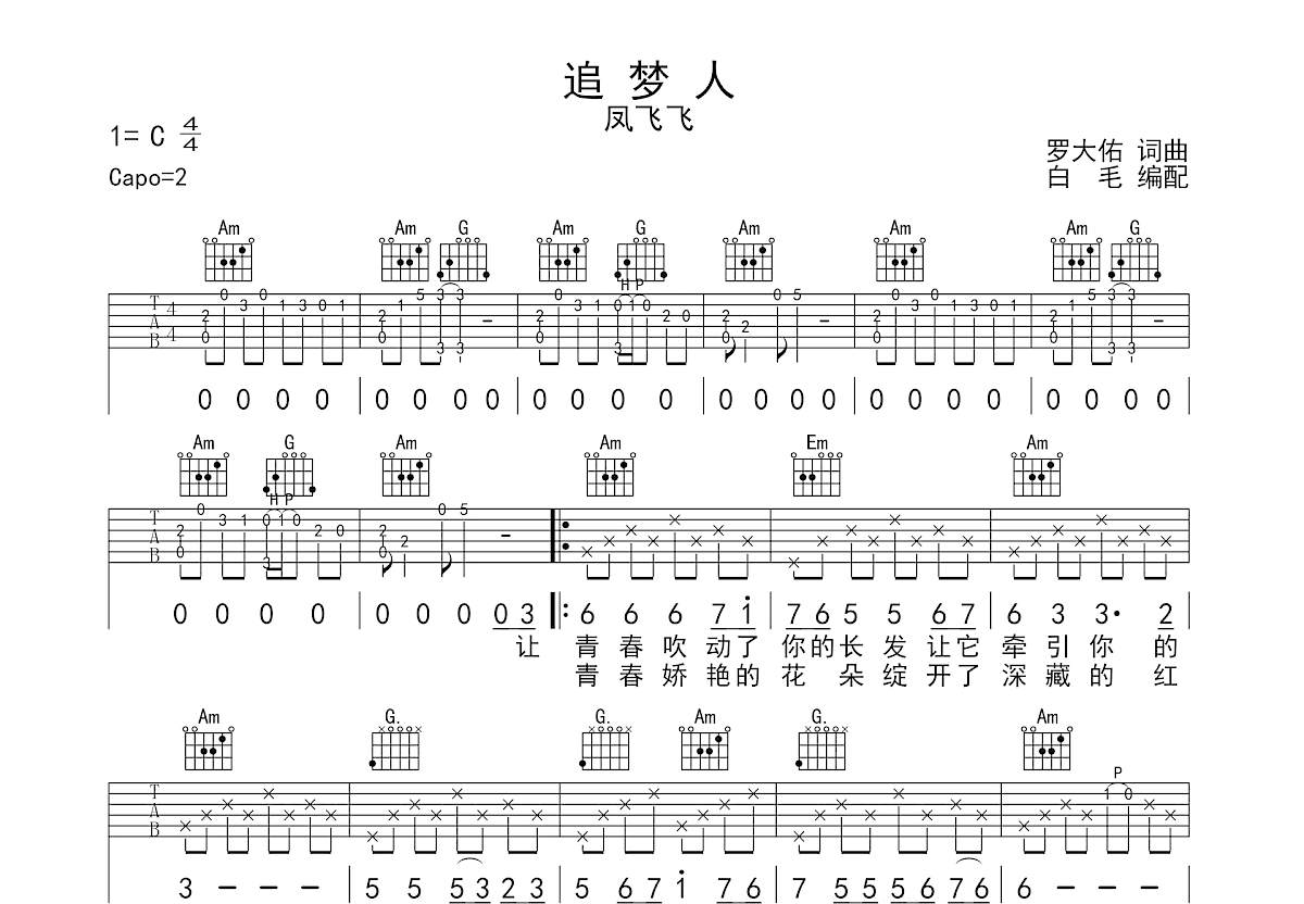 追梦人吉他谱预览图