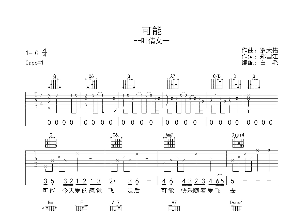 可能吉他谱预览图