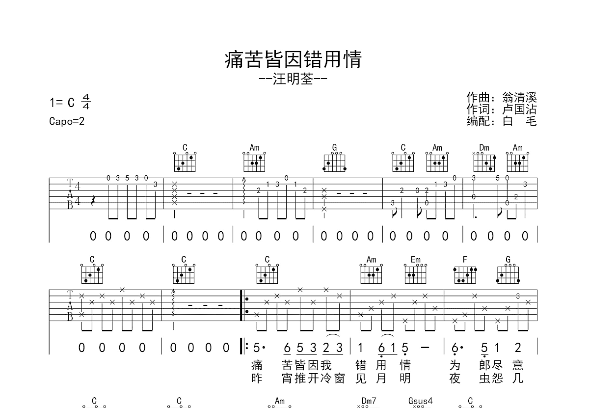 痛苦皆因错用情吉他谱预览图