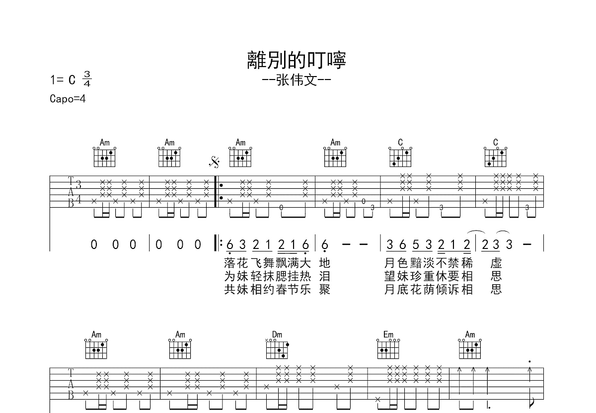 离别的叮咛吉他谱预览图