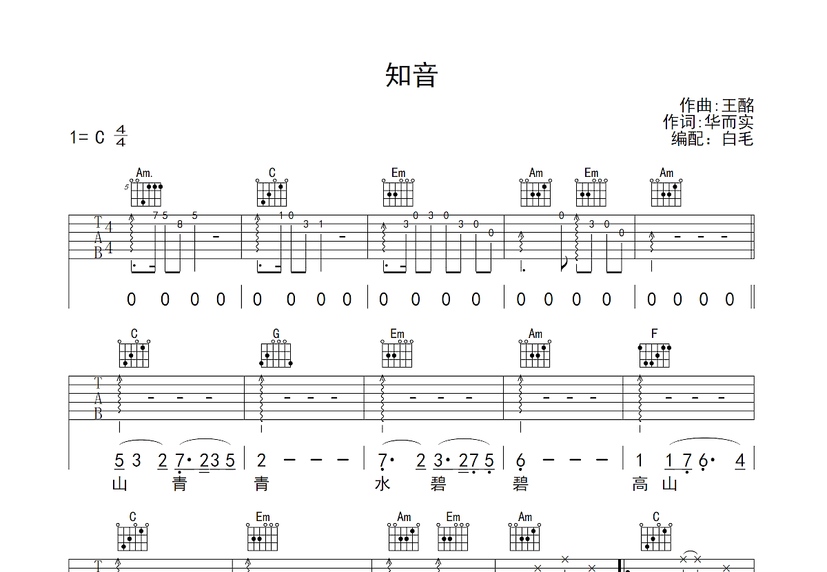 知音吉他谱预览图