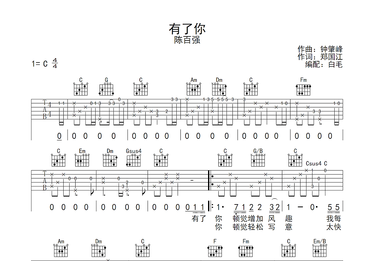 有了你吉他谱预览图