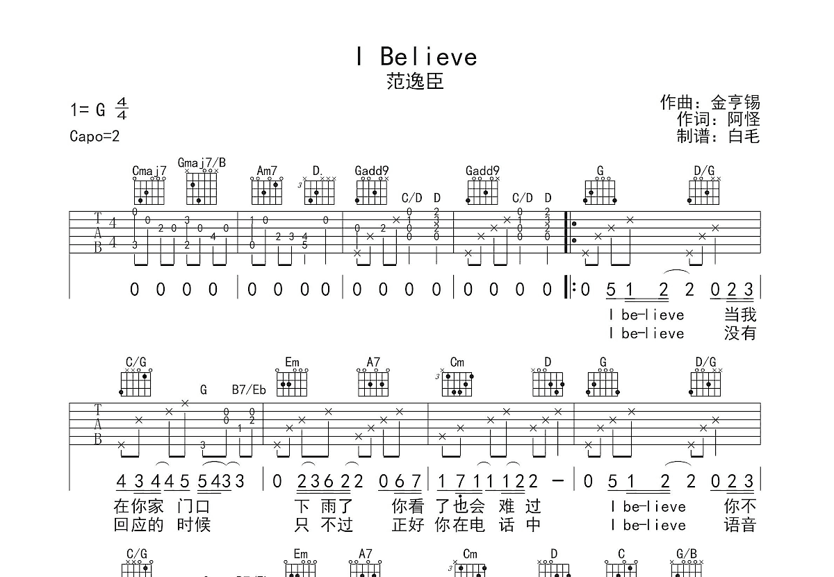 I Believe吉他谱预览图