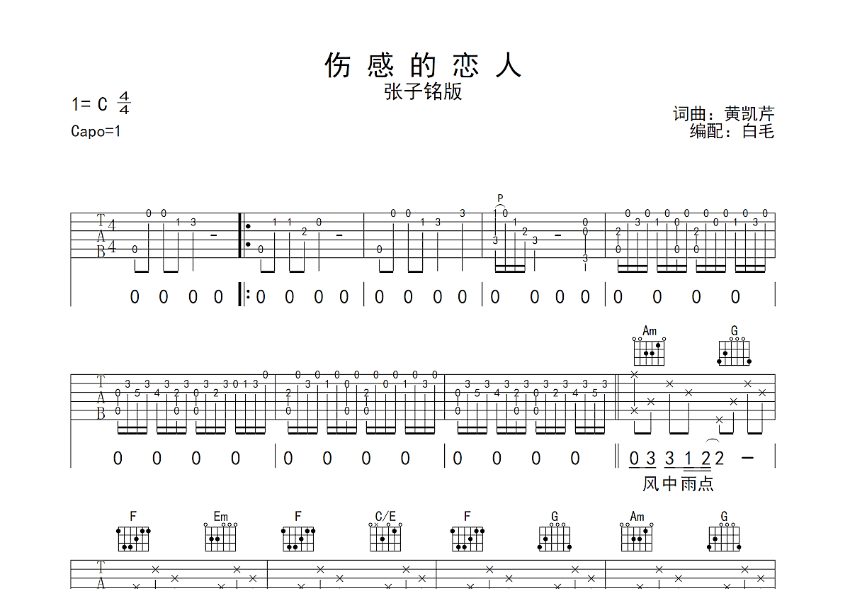 伤感的恋人吉他谱预览图