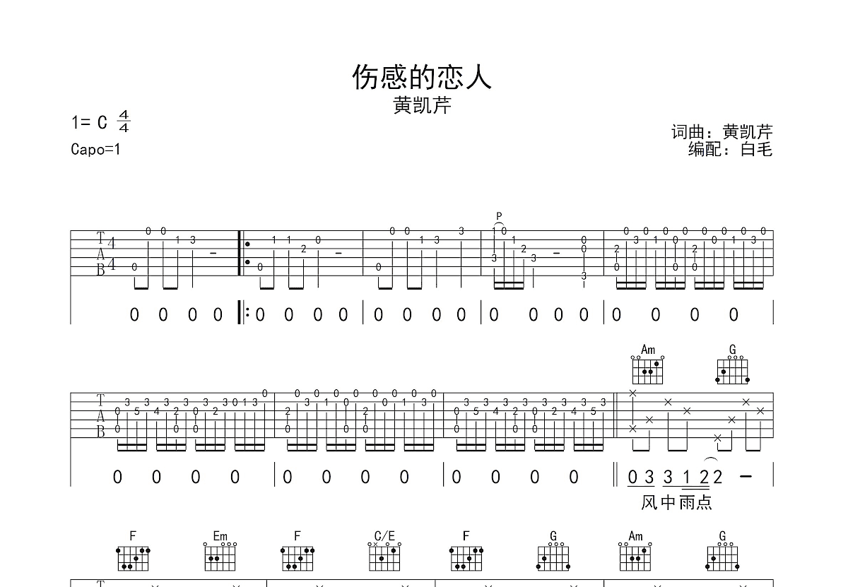 伤感的恋人吉他谱预览图