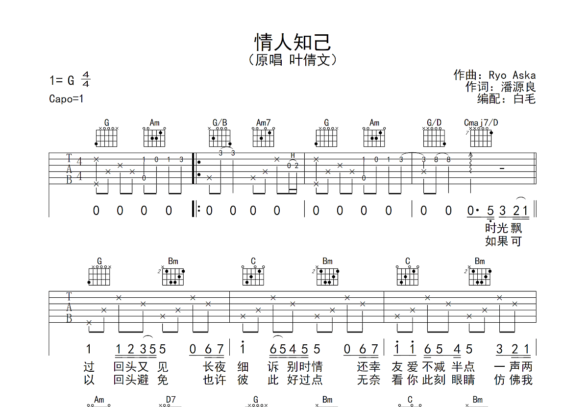 情人知己吉他谱预览图