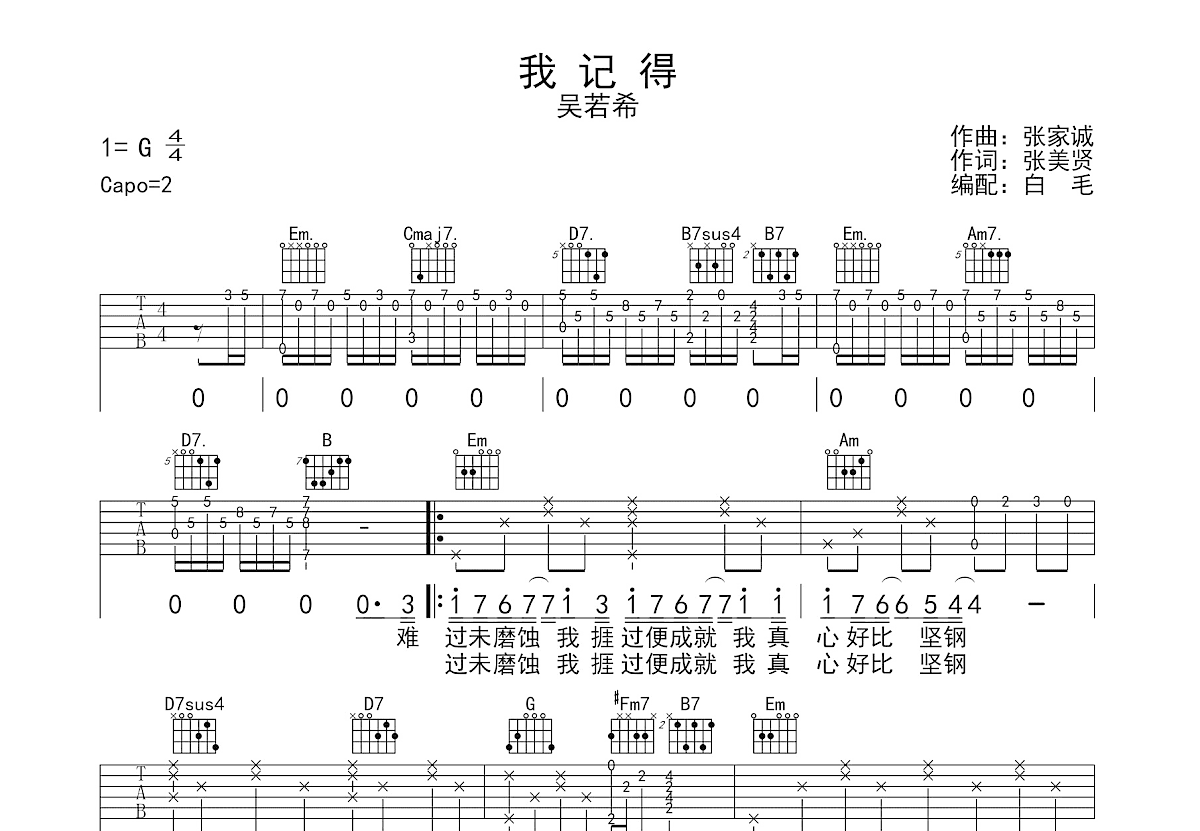 我记得吉他谱预览图