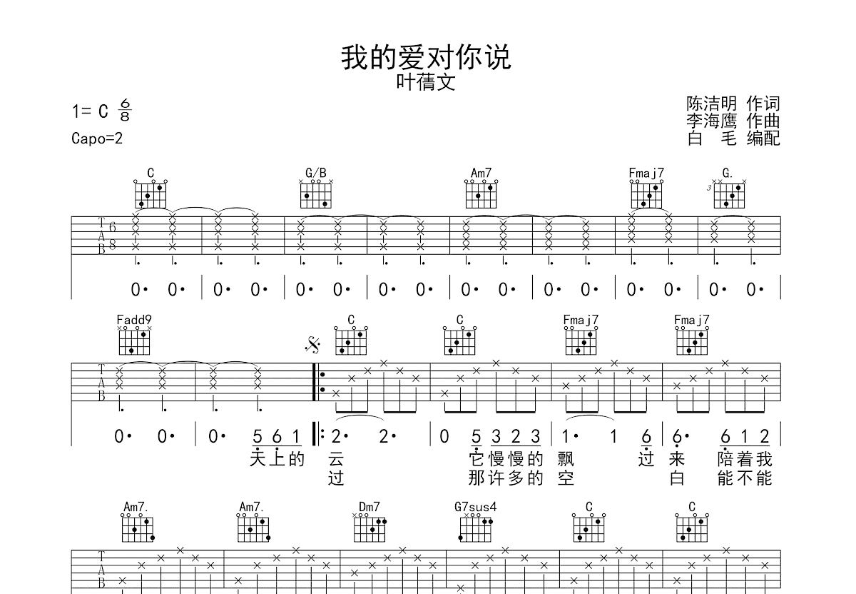 我的爱对你说吉他谱预览图