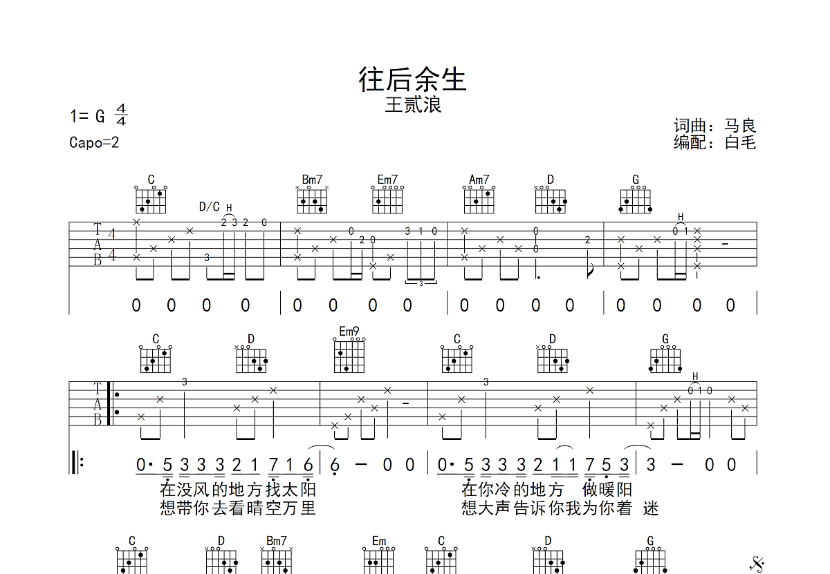 往后余生吉他谱预览图