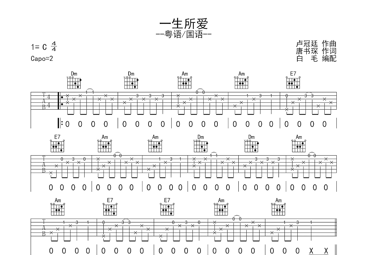 一生所爱吉他谱预览图