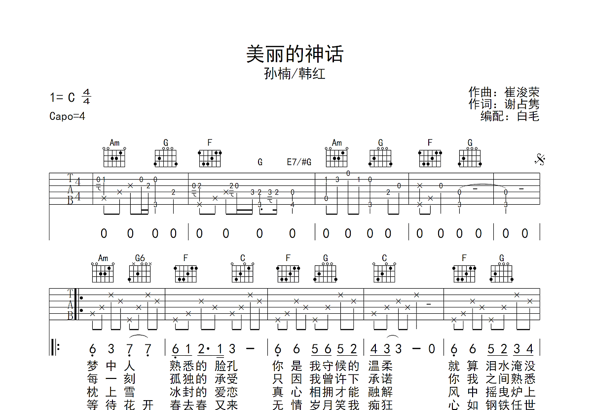 美丽的神话吉他谱预览图