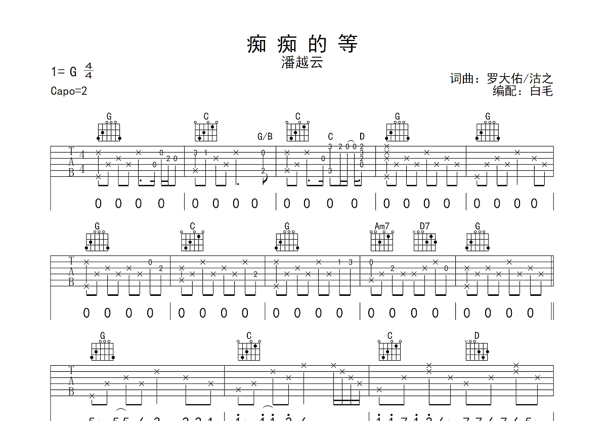 痴痴的等吉他谱预览图