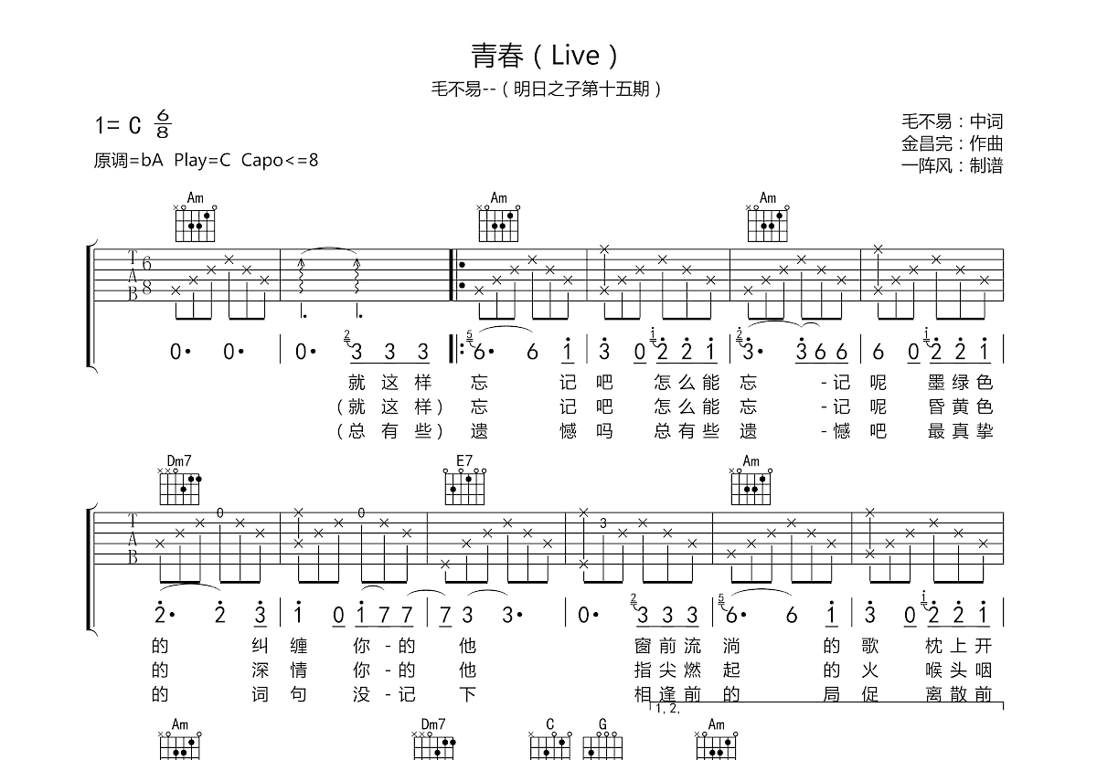 青春吉他谱预览图