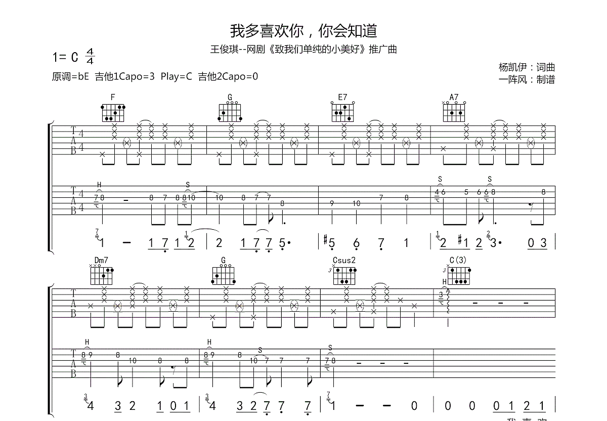 我多喜欢你，你会知道吉他谱预览图