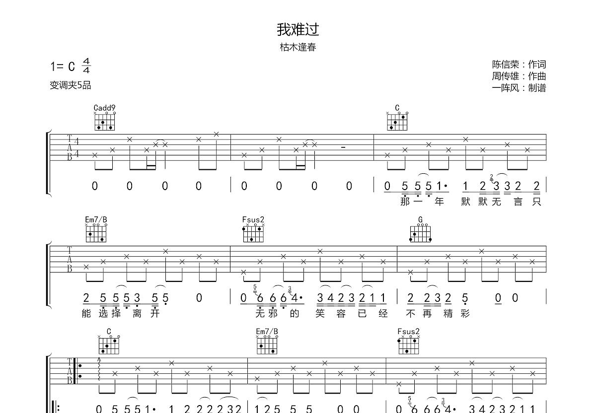 我难过吉他谱预览图