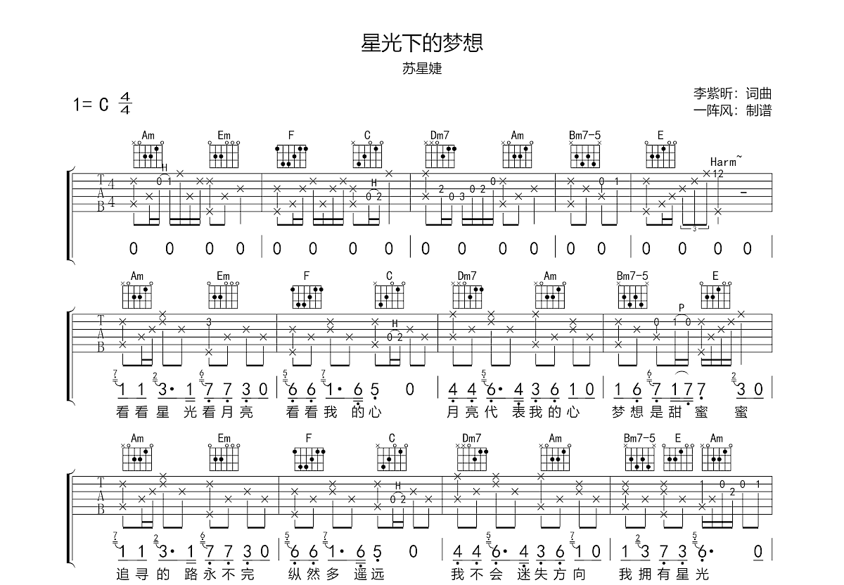 星光下的梦想吉他谱预览图