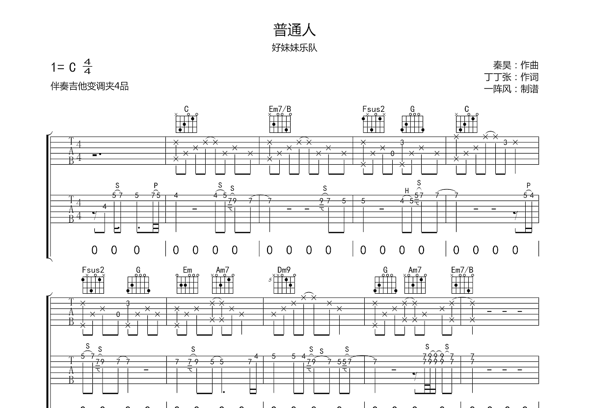 普通人吉他谱预览图