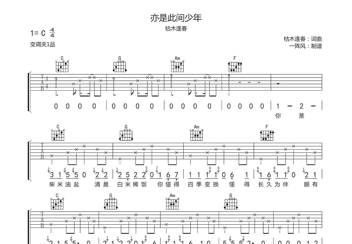 亦是此间少年吉他谱预览图