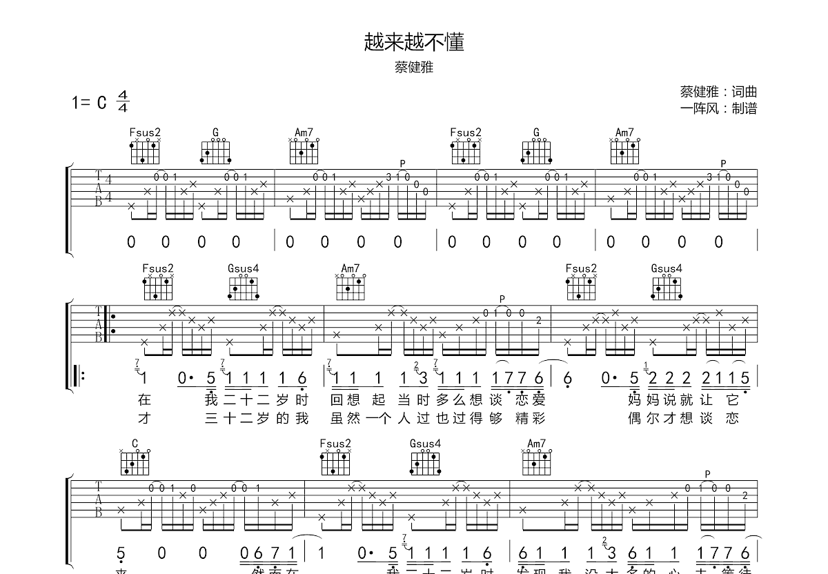 越来越不懂吉他谱预览图
