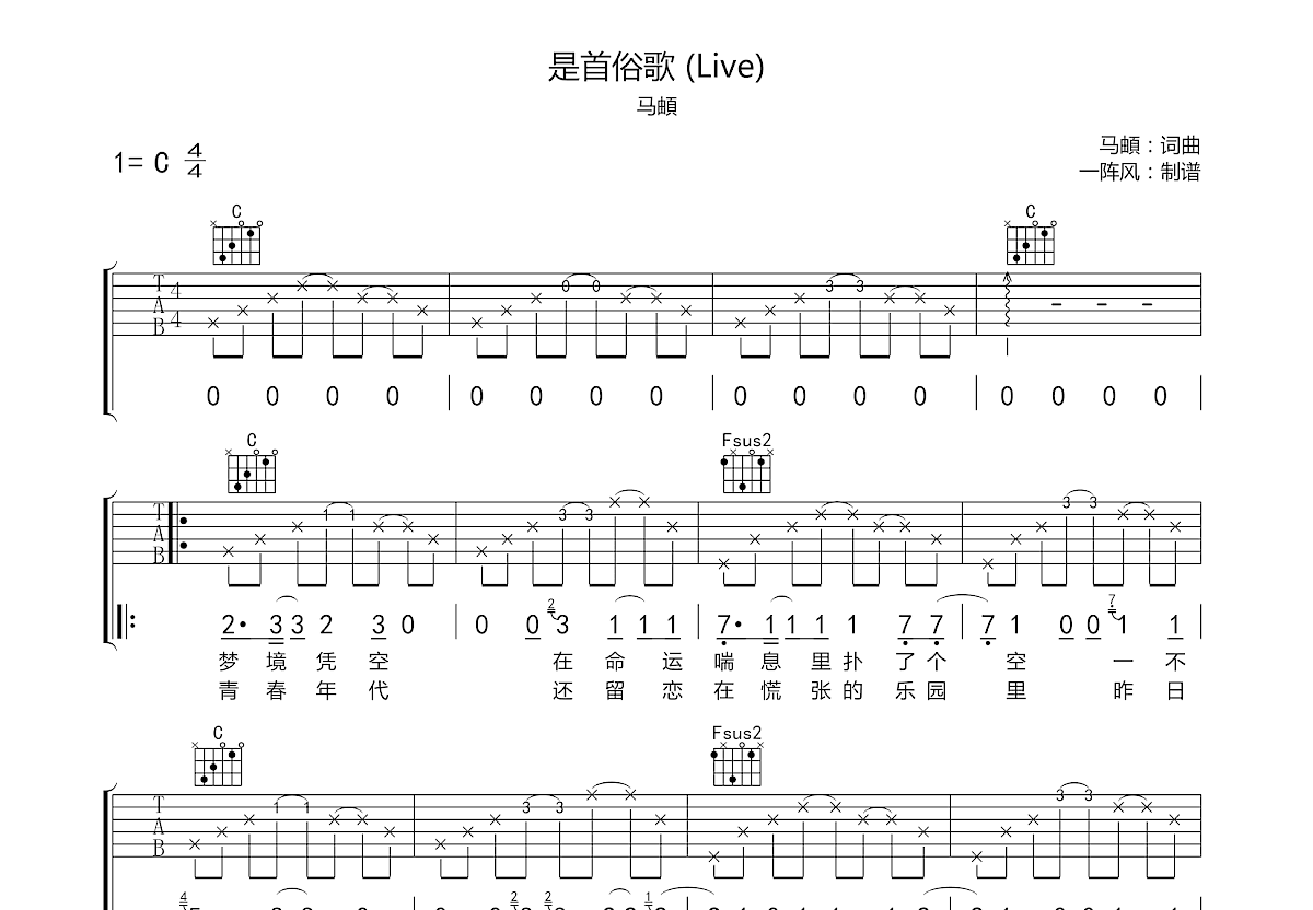 是首俗歌吉他谱预览图