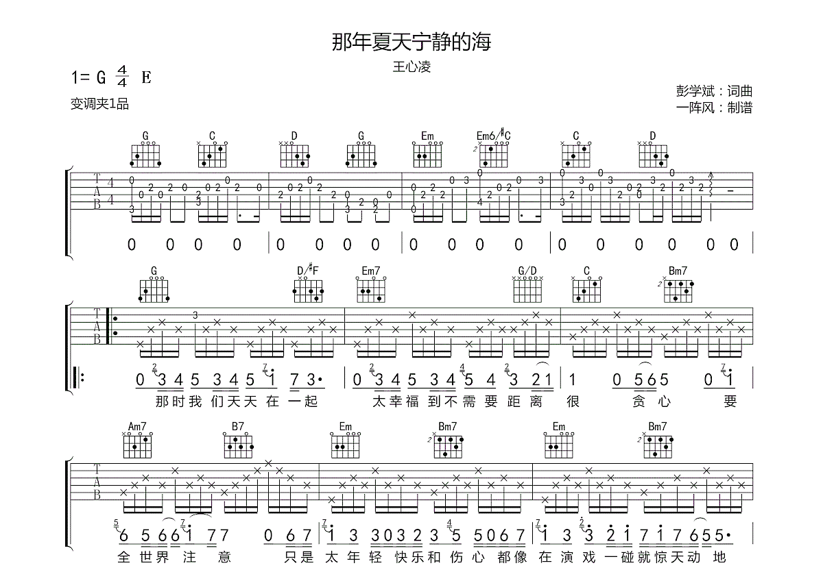 那年夏天宁静的海吉他谱预览图