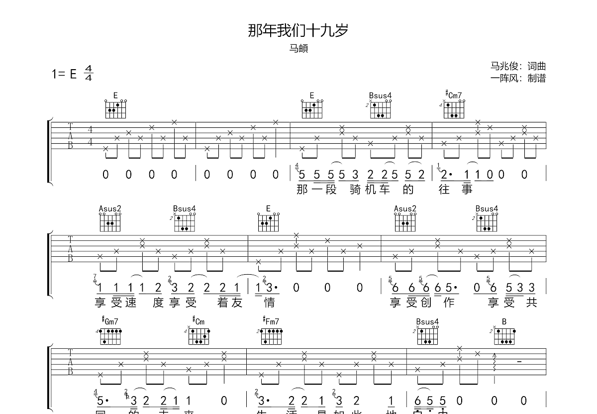 那年我们十九岁吉他谱预览图