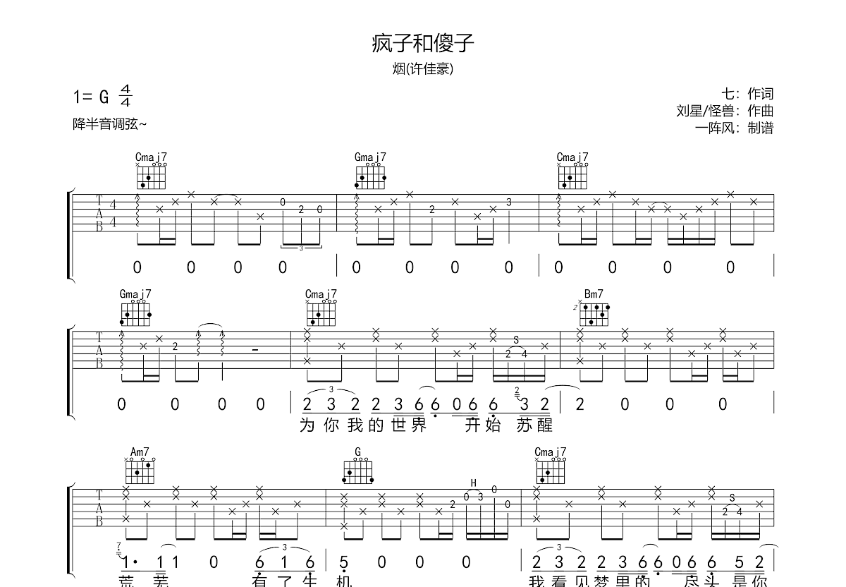 疯子和傻子吉他谱预览图